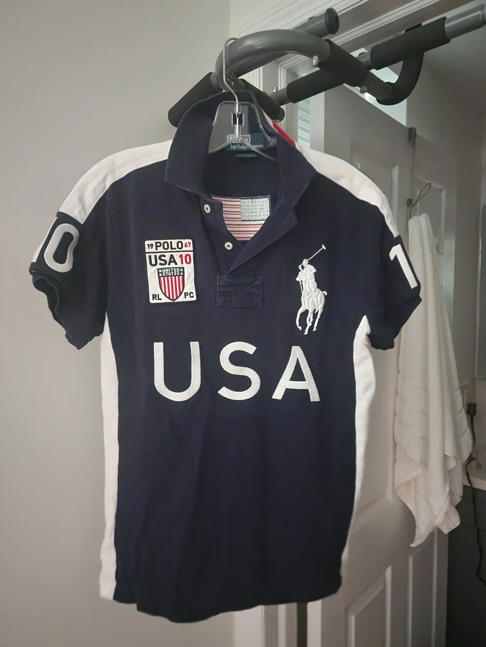 Ralph Lauren Navy and White USA Polo Shirt. Unisex.